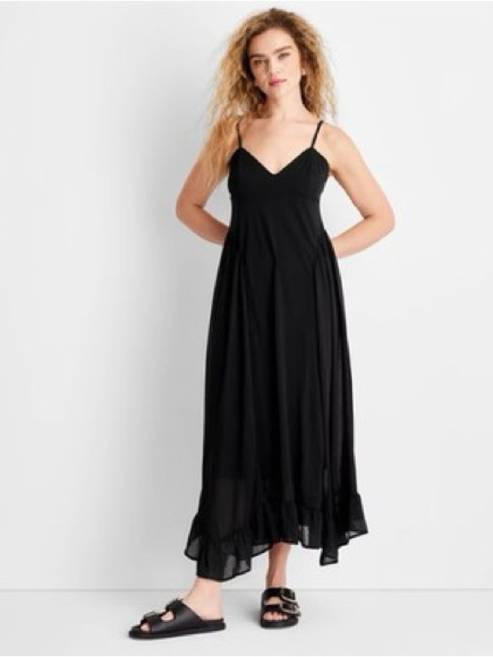 Future Collective Black Flutter Hem Maxi Dress Sz Small